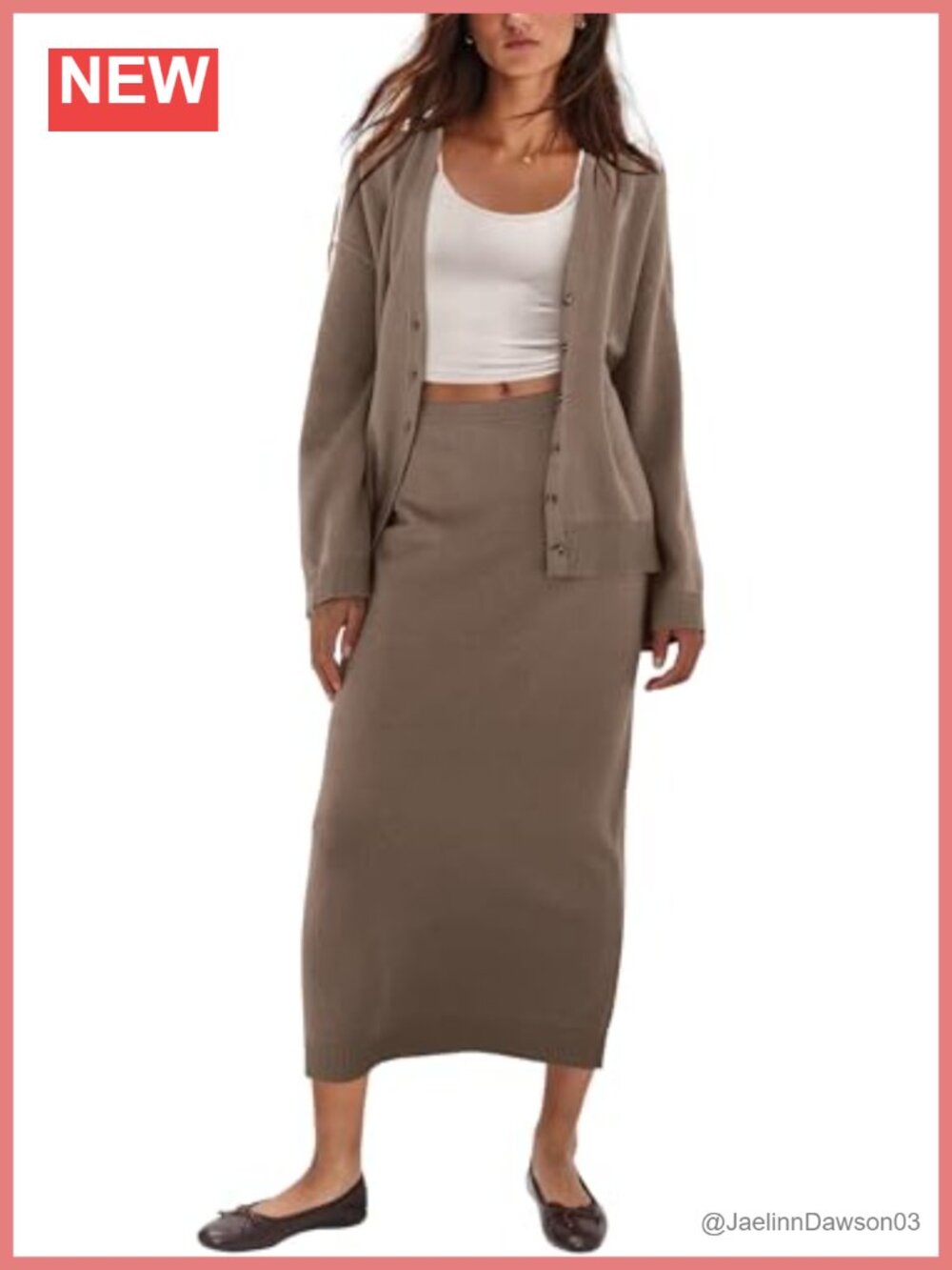 2 Piece Sweater Skirt Set Button Down Cardigan Knit Maxi Skirt Fall